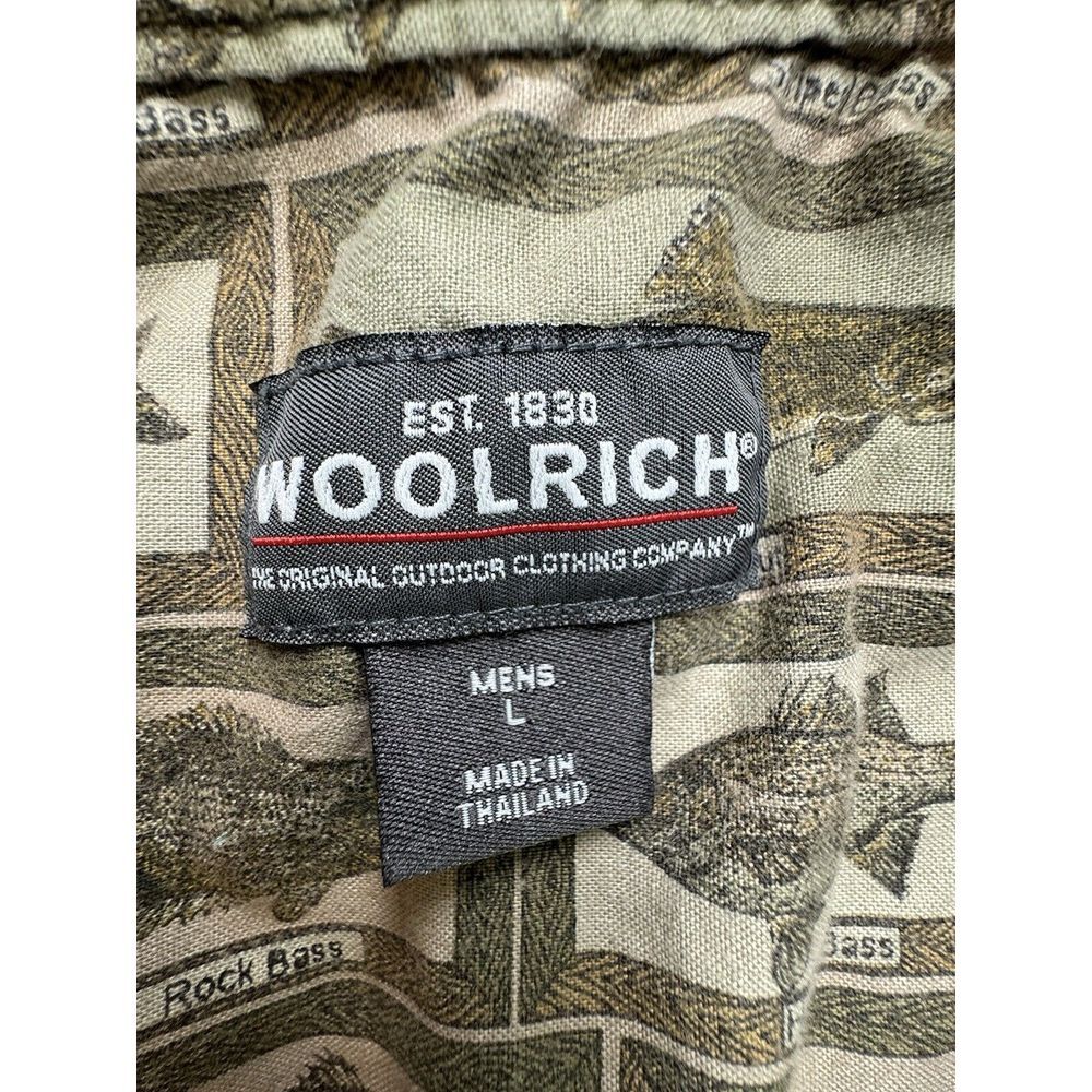 Woolrich Men's Shirt L Khaki Fish Print Long Sleeve‎ Button Up Outdoors 6380 - Picture 9 of 11